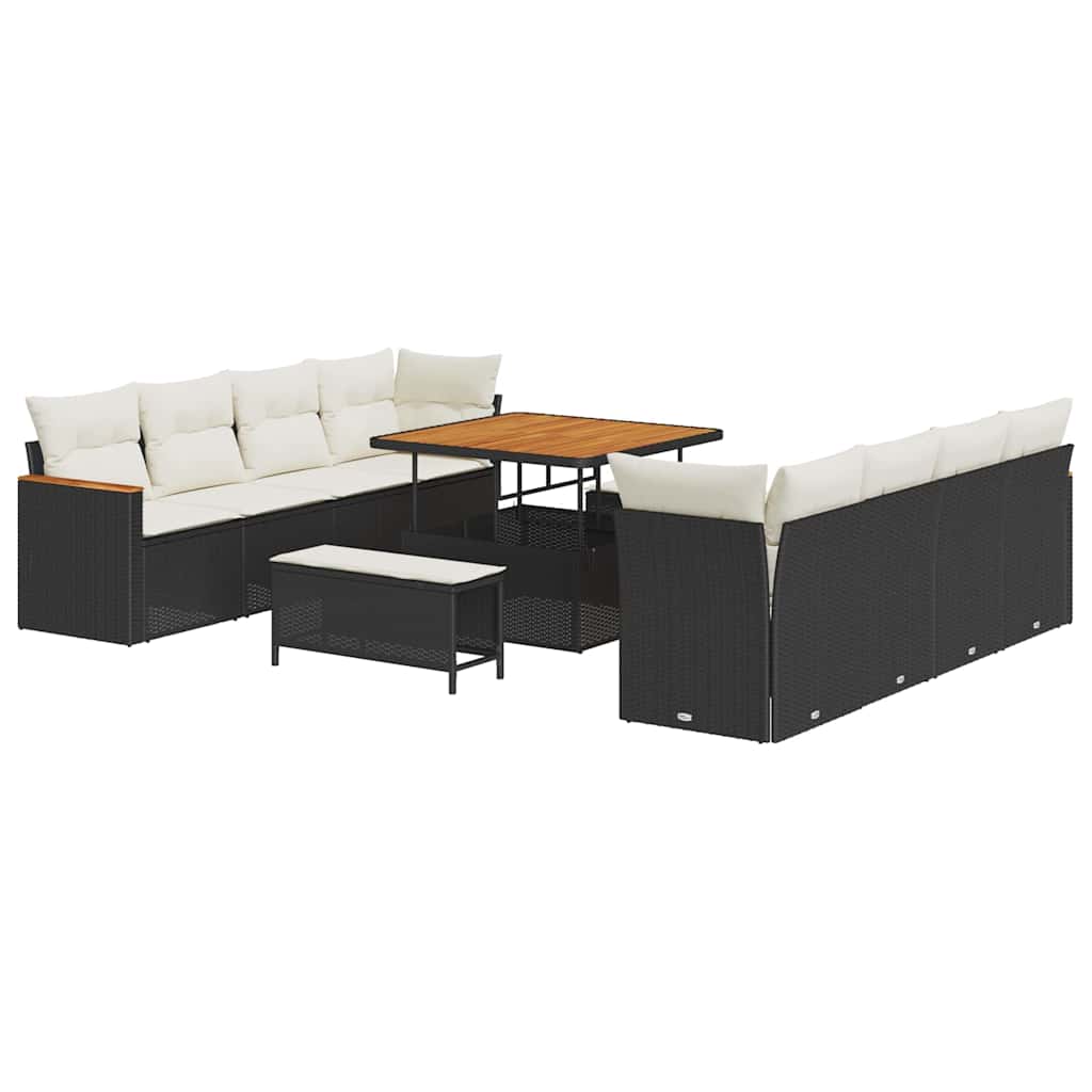 Havesofa Sæt med pude 12 pcs Sort polyrattan
