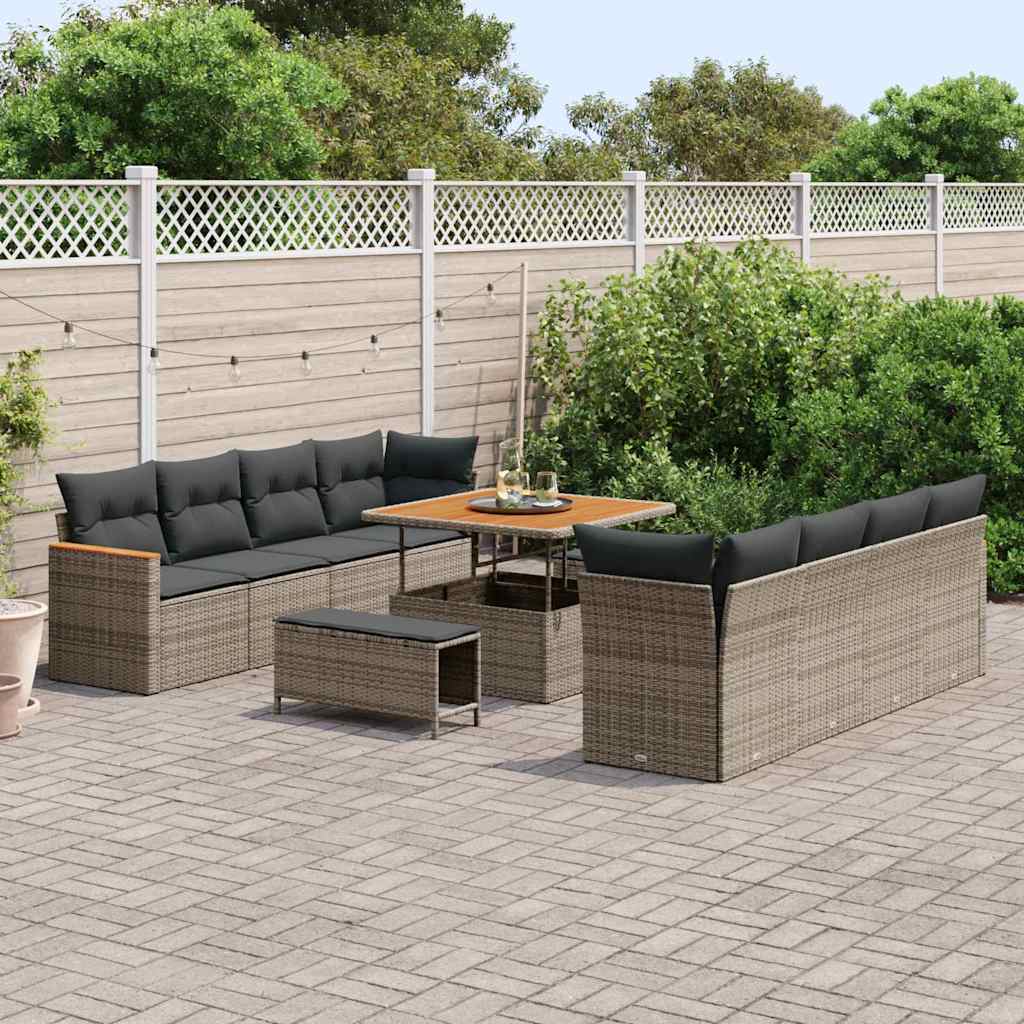 Havesofa Sæt med pude 12 pcs Grå polyrattan