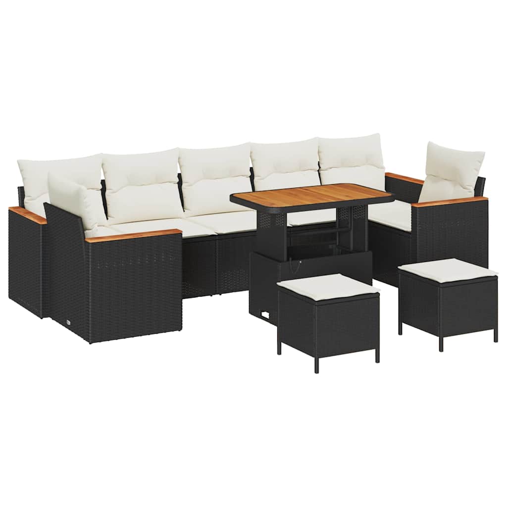 Havesofa Sæt med pude 10 pcs Sort Poly rattan