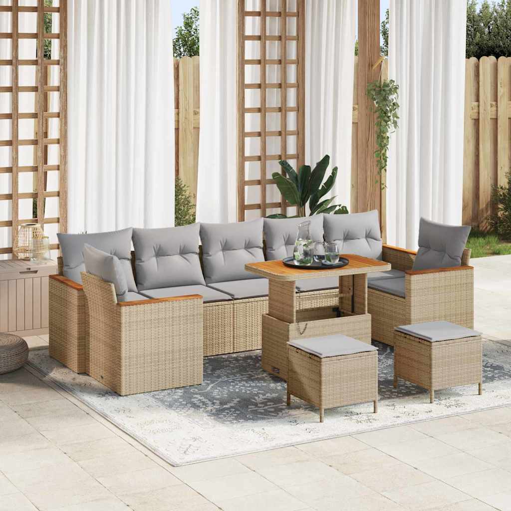 Havesofa Sæt med pude 10 pcs Beige Poly rattan