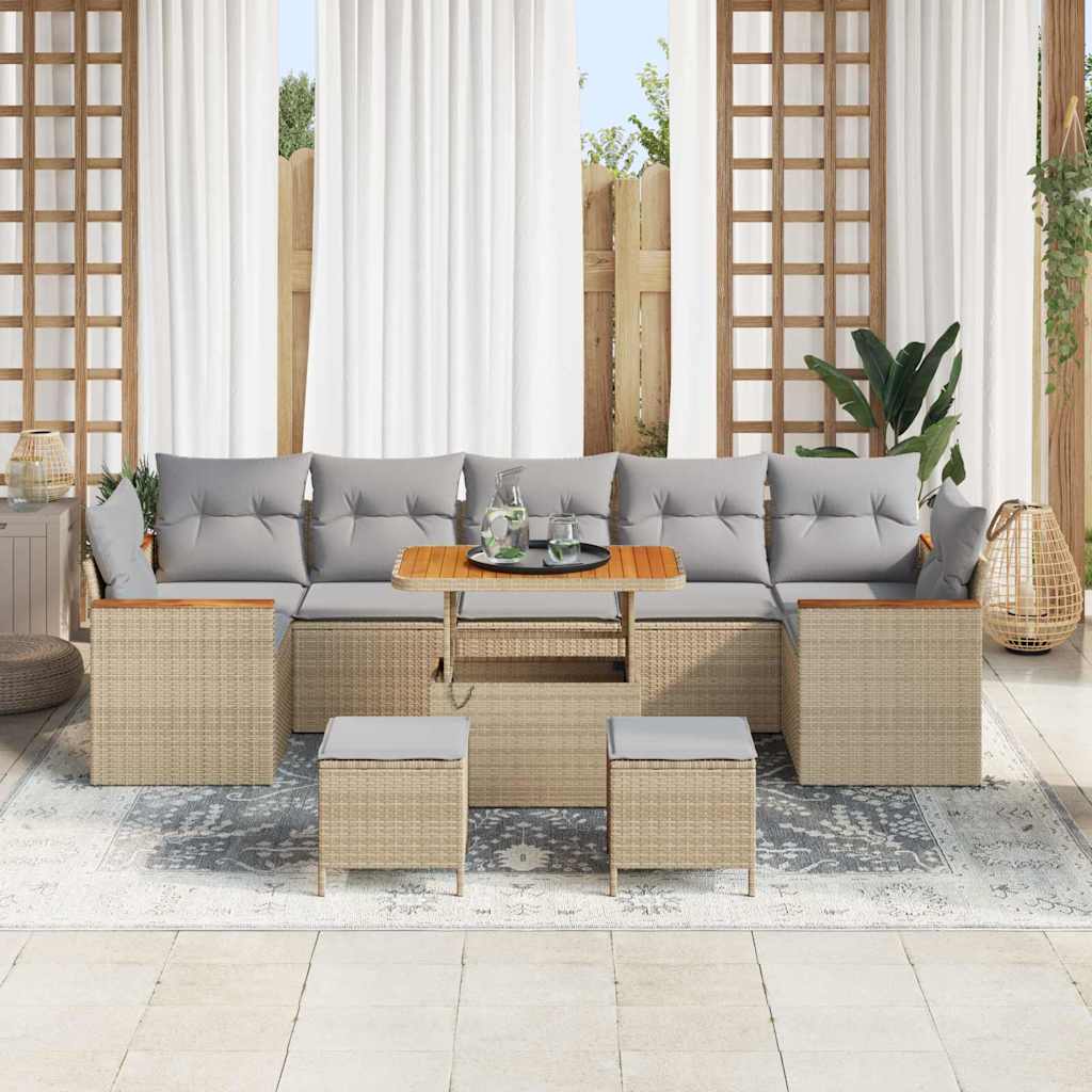 Havesofa Sæt med pude 10 pcs Beige Poly rattan