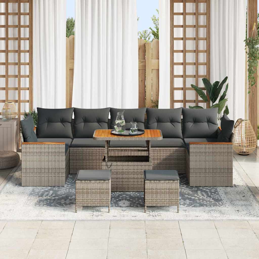 Havesofa Sæt med pude 10 pcs Grå Poly rattan