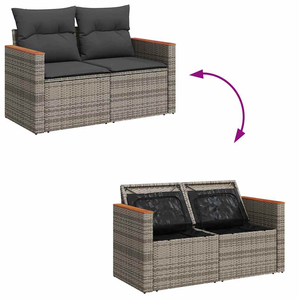 Havesofa Sæt med pude 10 pcs Grå Poly rattan