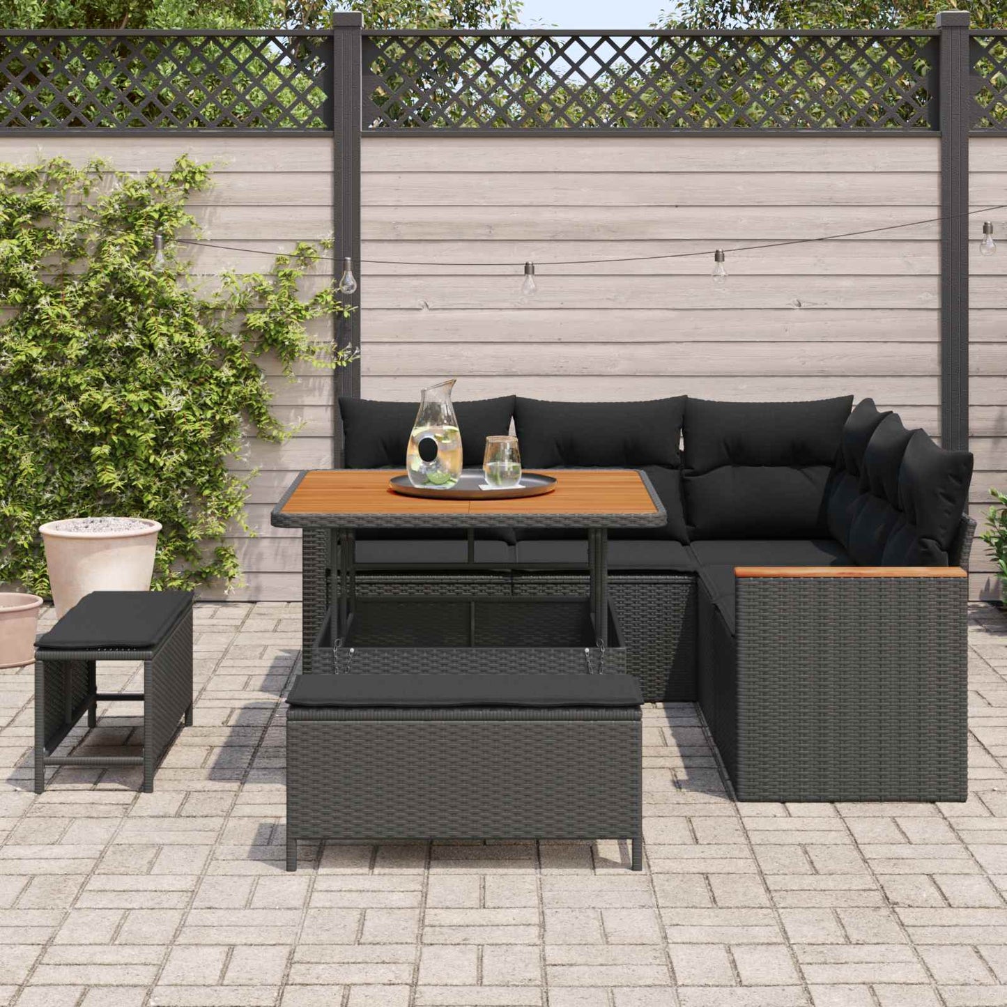 Havesofa Sæt med pude 8 pcs Sort Poly rattan