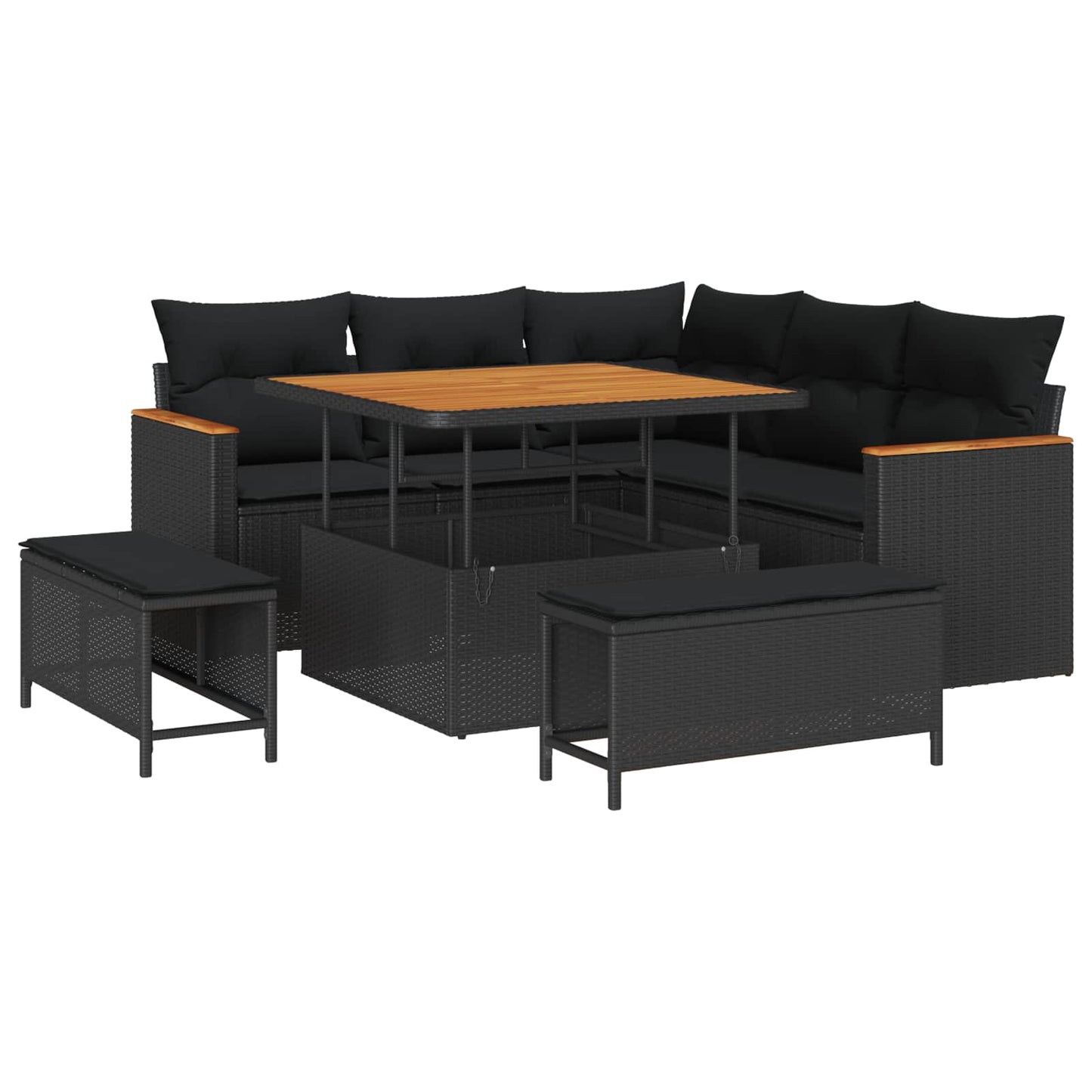 Havesofa Sæt med pude 8 pcs Sort Poly rattan