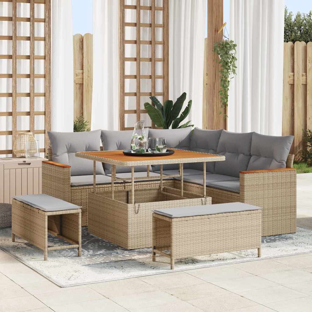 Havesofa Sæt med pude 8 pcs Beige Poly rattan