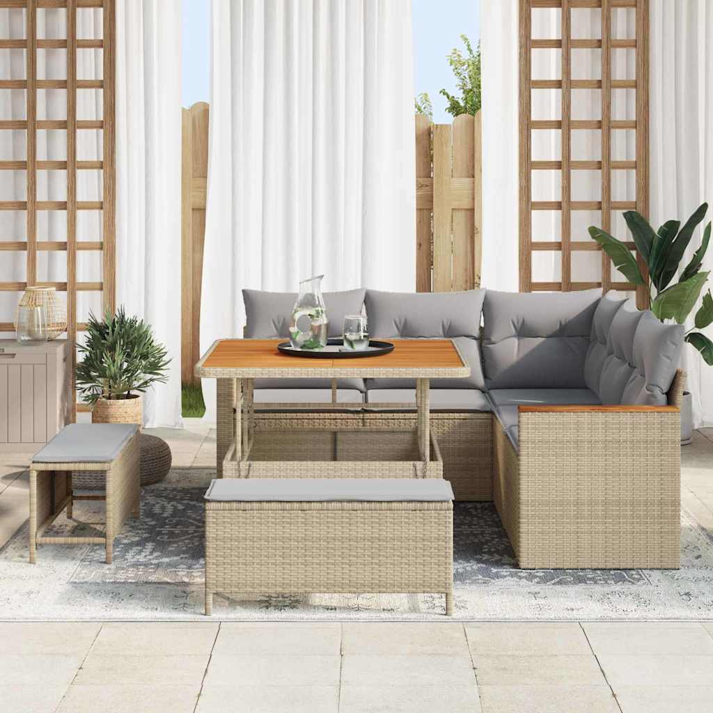Havesofa Sæt med pude 8 pcs Beige Poly rattan