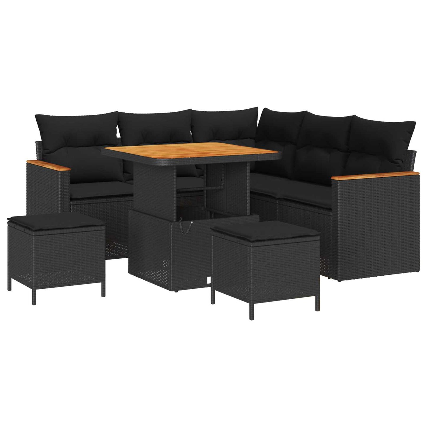 Havesofa Sæt med pude 8 pcs Sort Poly rattan
