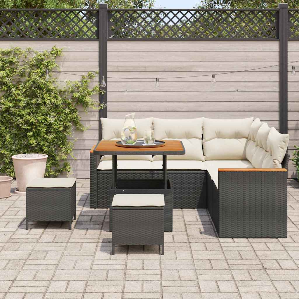 Havesofa Sæt med pude 8 pcs Sort Poly rattan