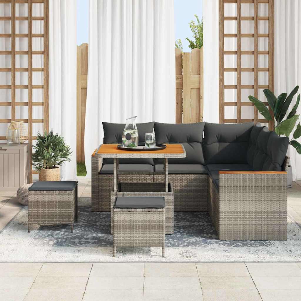 Havesofa Sæt med pude 8 pcs Grå Poly rattan