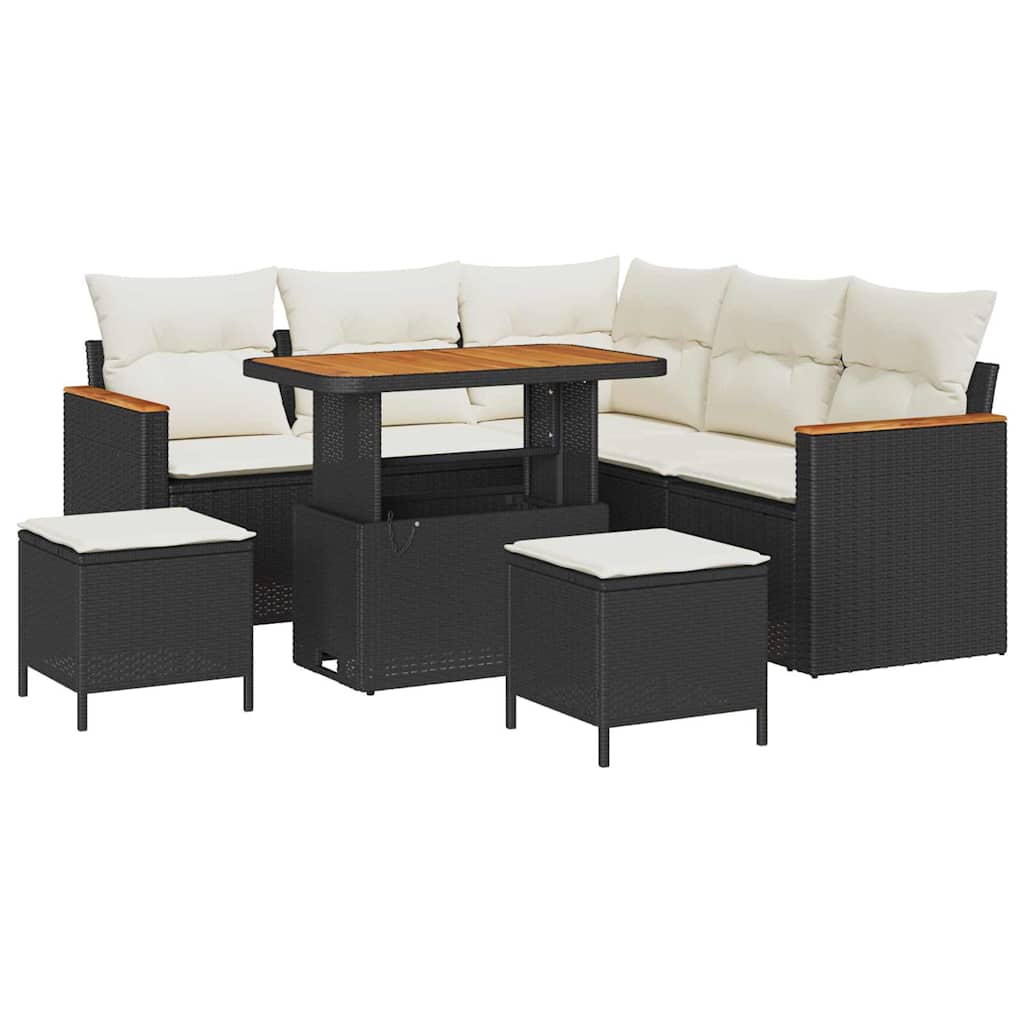 Havesofa Sæt med pude 8 pcs Sort Poly rattan