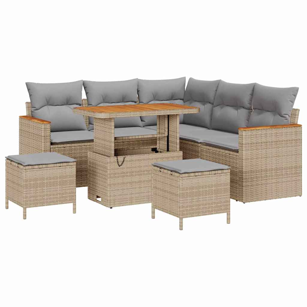 Havesofa Sæt med pude 8 pcs Beige Poly rattan