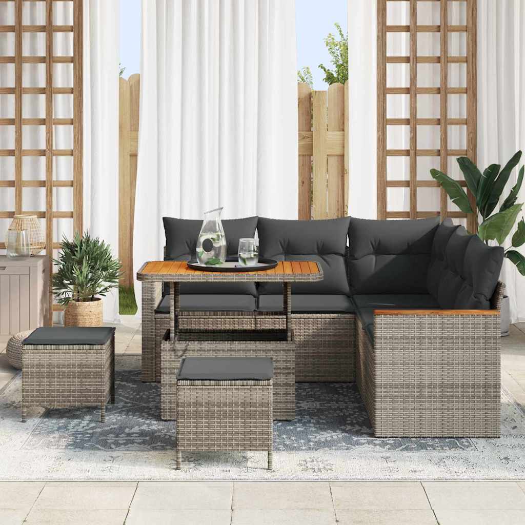 Havesofa Sæt med pude 8 pcs Grå Poly rattan