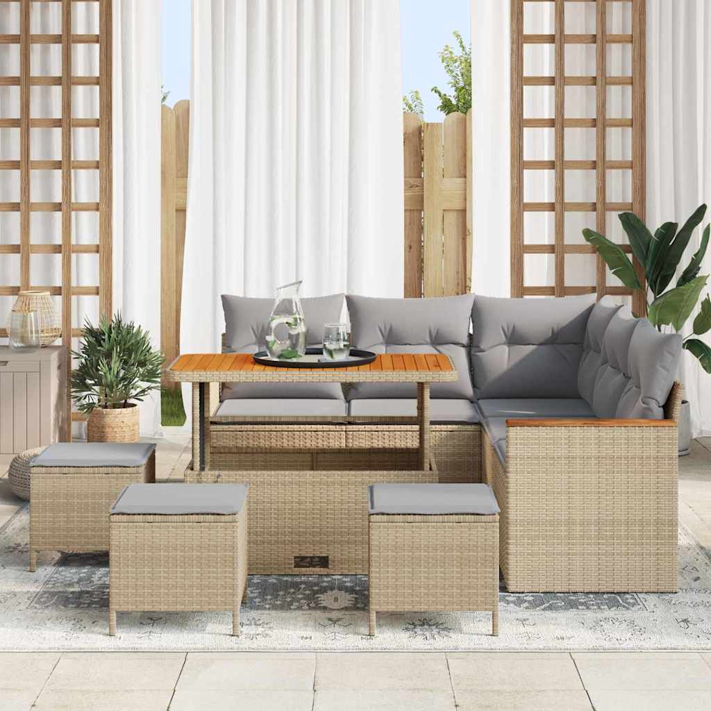 Havesofa Sæt med pude med opbevaring Beige Poly rattan