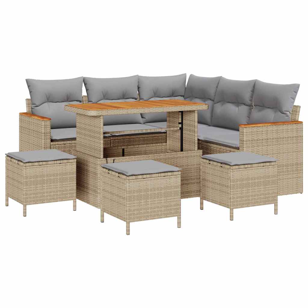 Havesofa Sæt med pude med opbevaring Beige Poly rattan