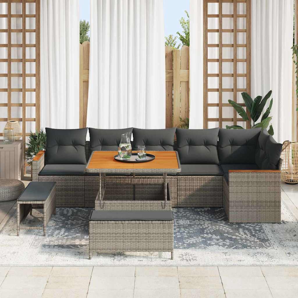 Havesofa Sæt med pude 9 pcs Grå Poly rattan