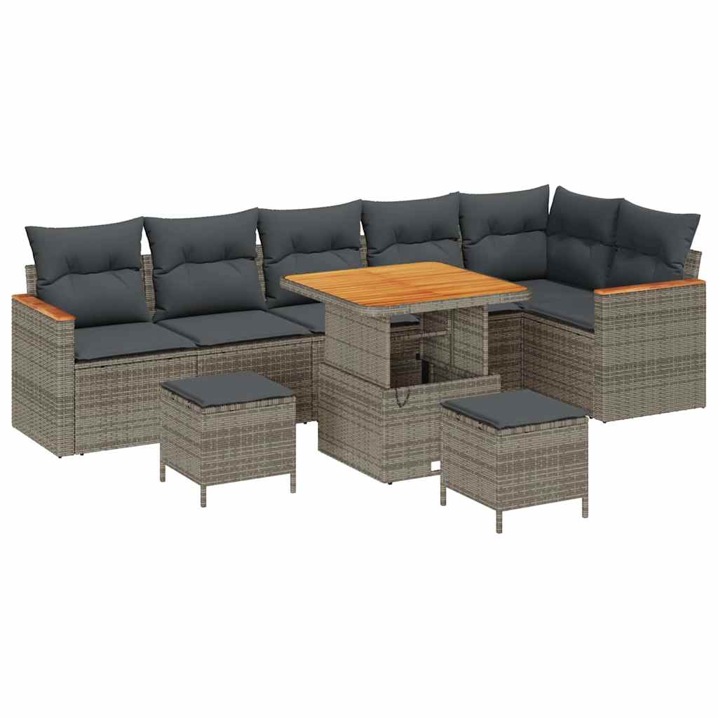 Havesofa Sæt med pude 9 pcs Grå Poly rattan