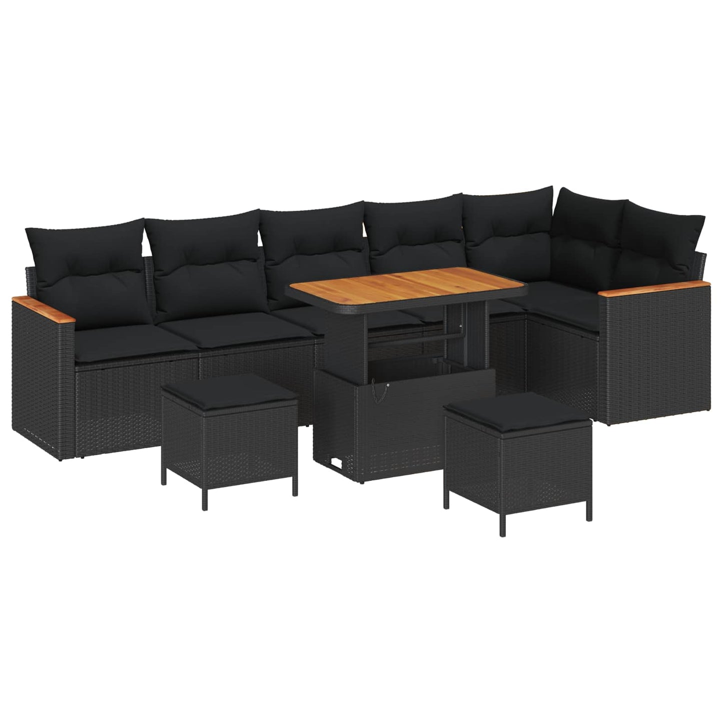 Havesofa Sæt med pude med opbevaring Sort Poly rattan