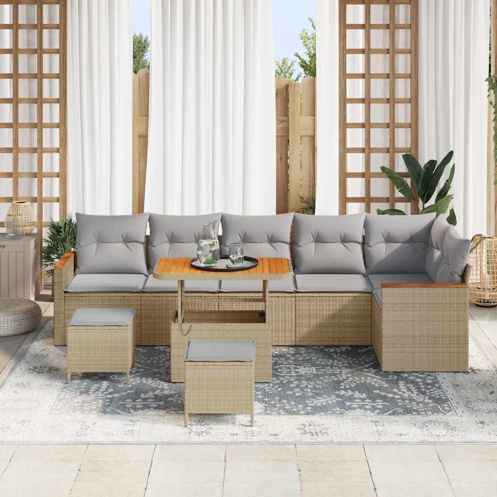 Havesofa Sæt med pude med opbevaring Beige Poly rattan