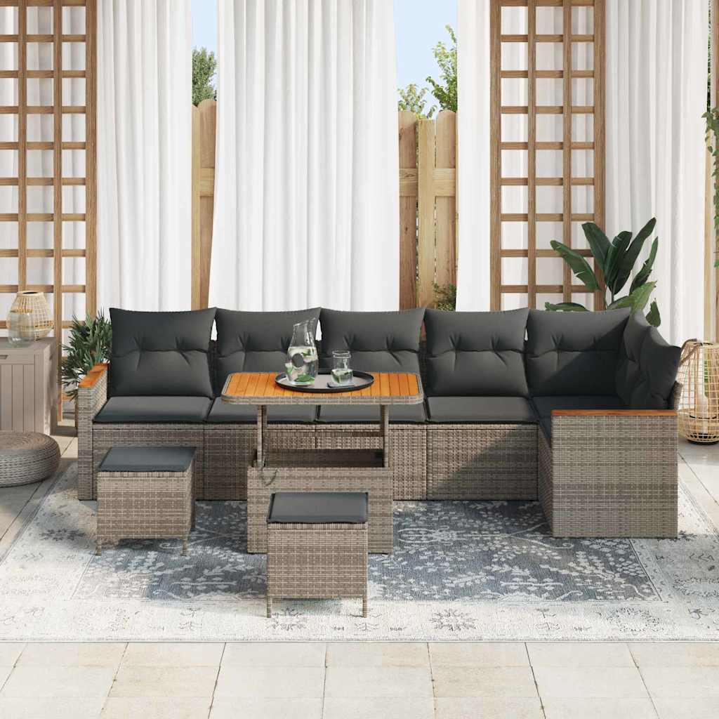 Havesofa Sæt med pude med opbevaring Grå Poly rattan