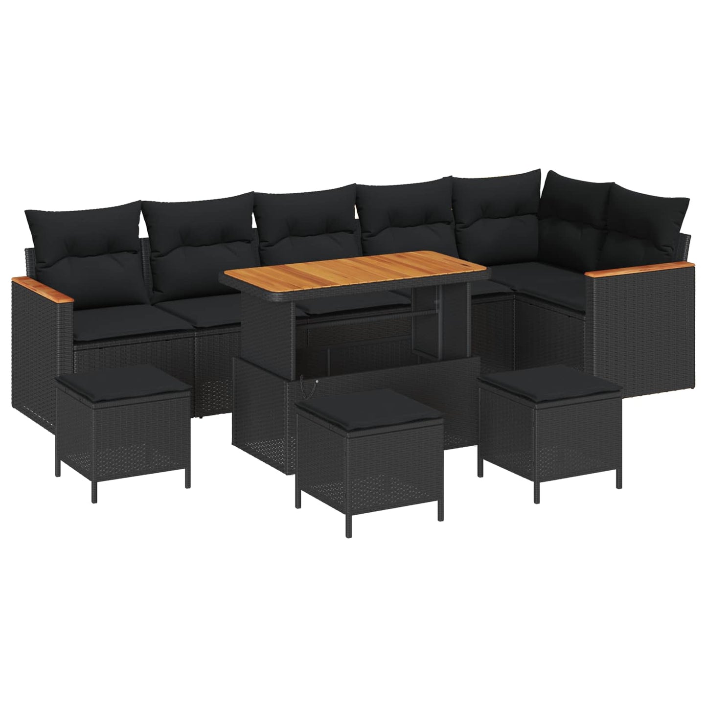 Havesofa Sæt med pude 10 pcs Sort Poly rattan