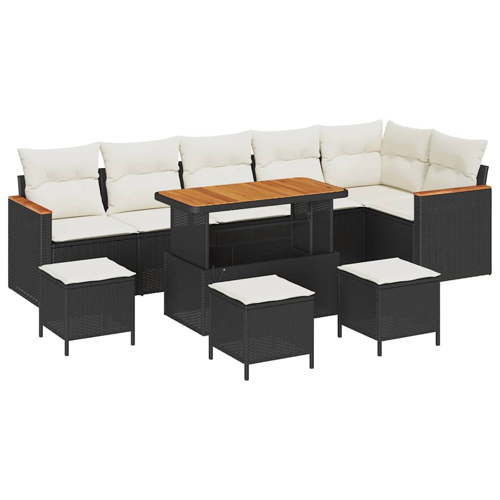 Havesofa Sæt med pude 10 pcs Sort Poly rattan