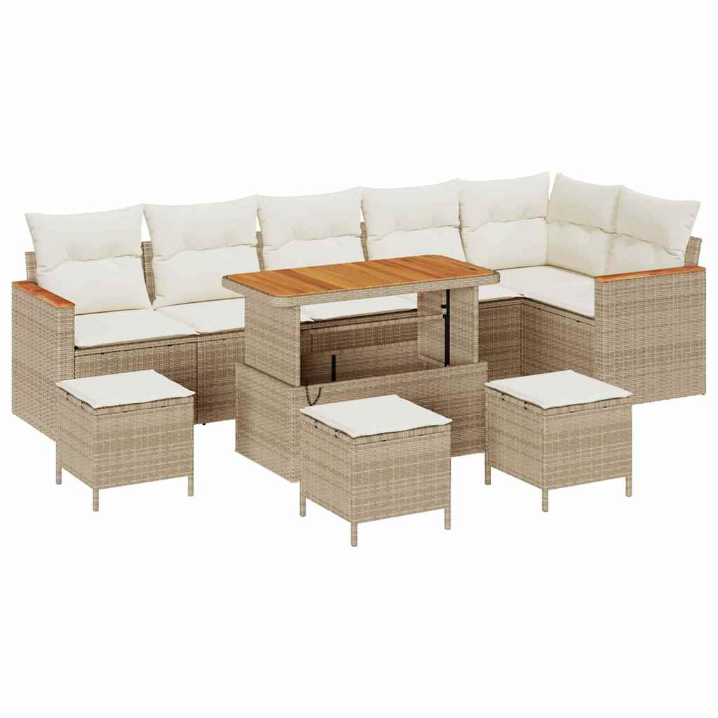 Havesofa Sæt med pude 10 pcs Beige Poly rattan