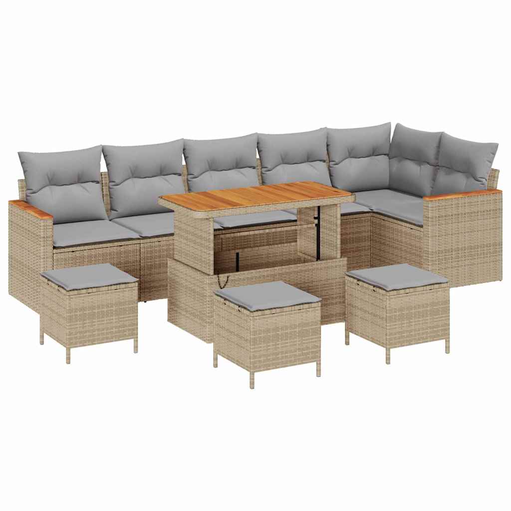 Havesofa Sæt 10 stk. 6-Antal sæder Beige Poly rattan