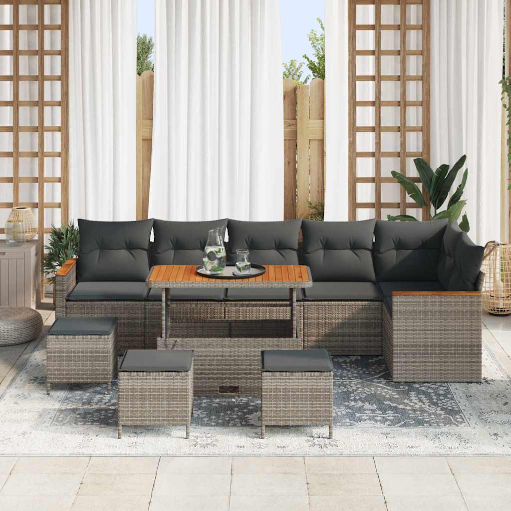 Havesofa Sæt med pude 10 pcs Grå Poly rattan