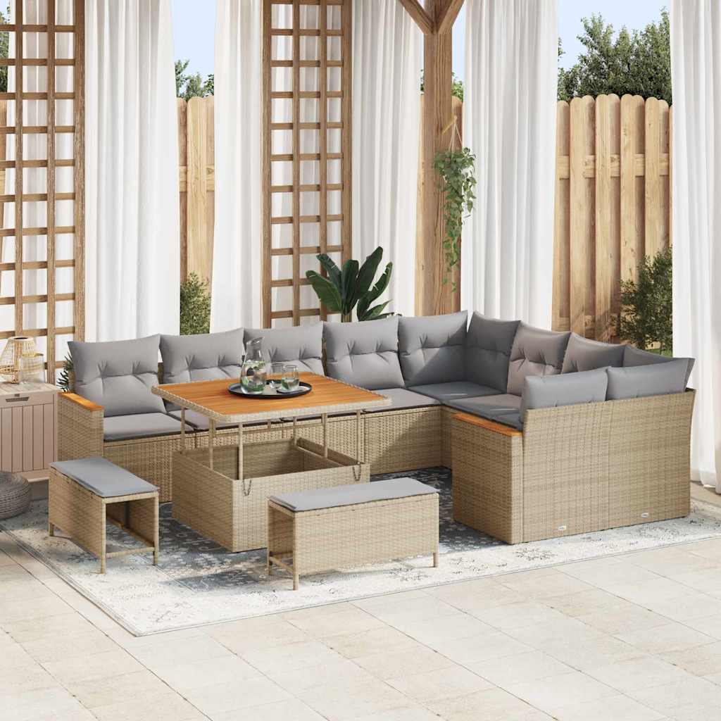 Havesofa Sæt med pude med opbevaring 12 pcs Beige Poly Rattan