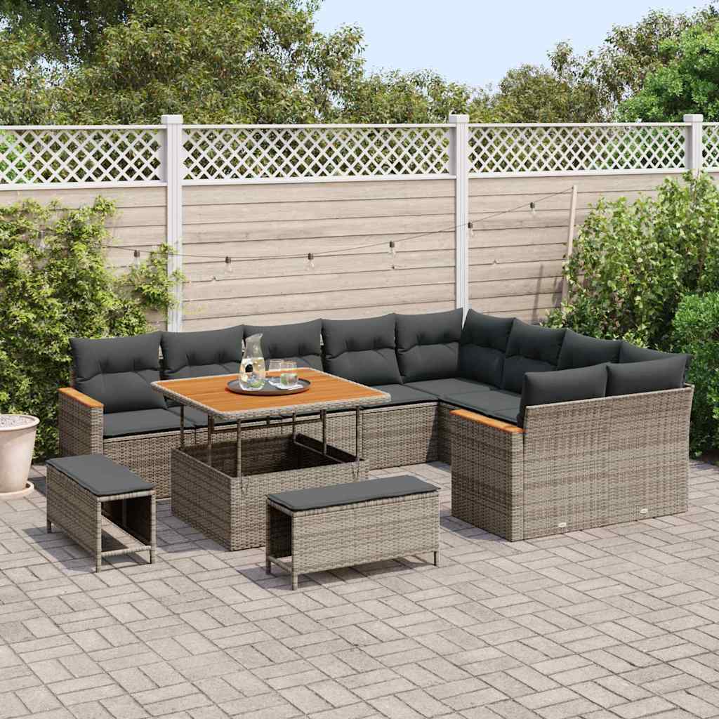 Havesofa Sæt med pude med opbevaring 12 pcs Grå Poly Rattan