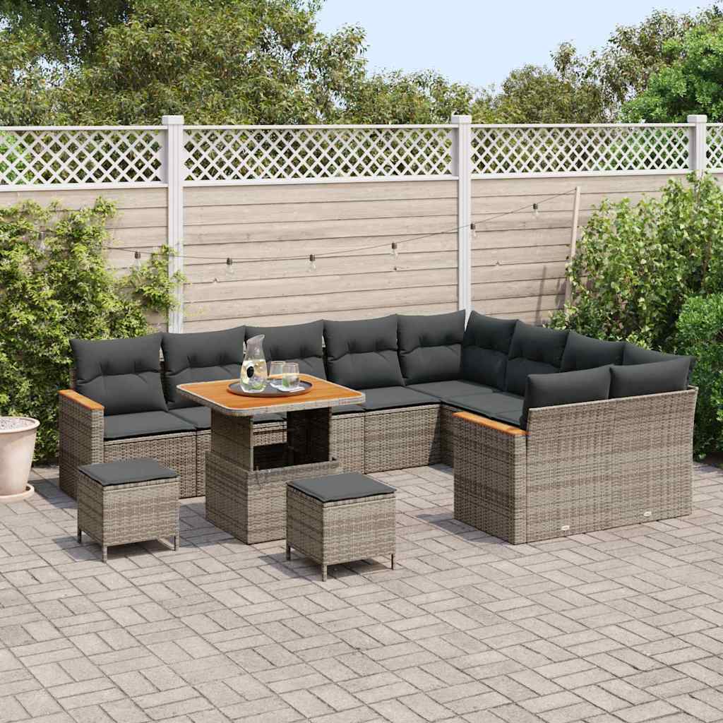 Havesofa Sæt med pude med opbevaring 12 pcs Grå Poly Rattan