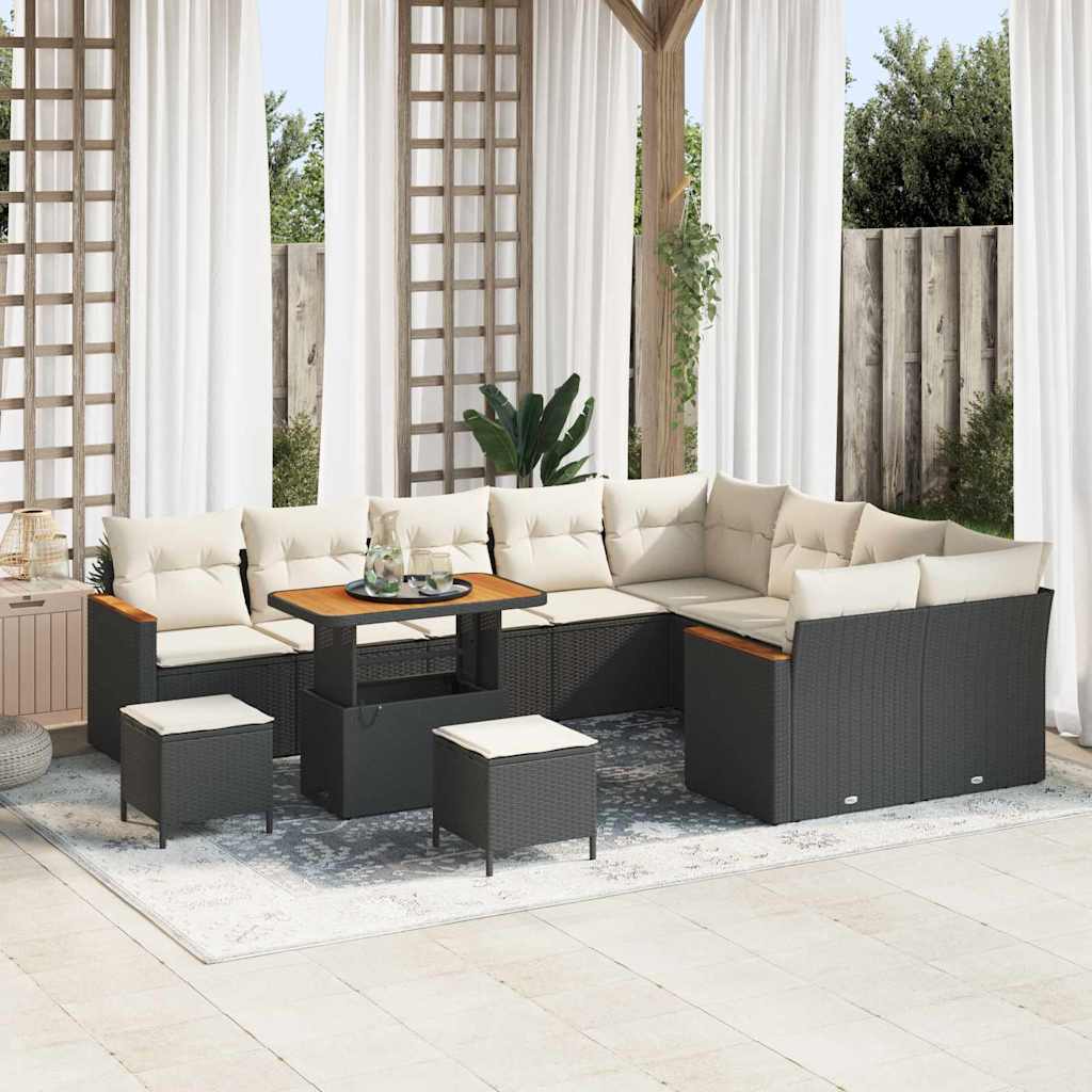 Havesofa Sæt med pude med opbevaring 12 pcs Sort Poly Rattan