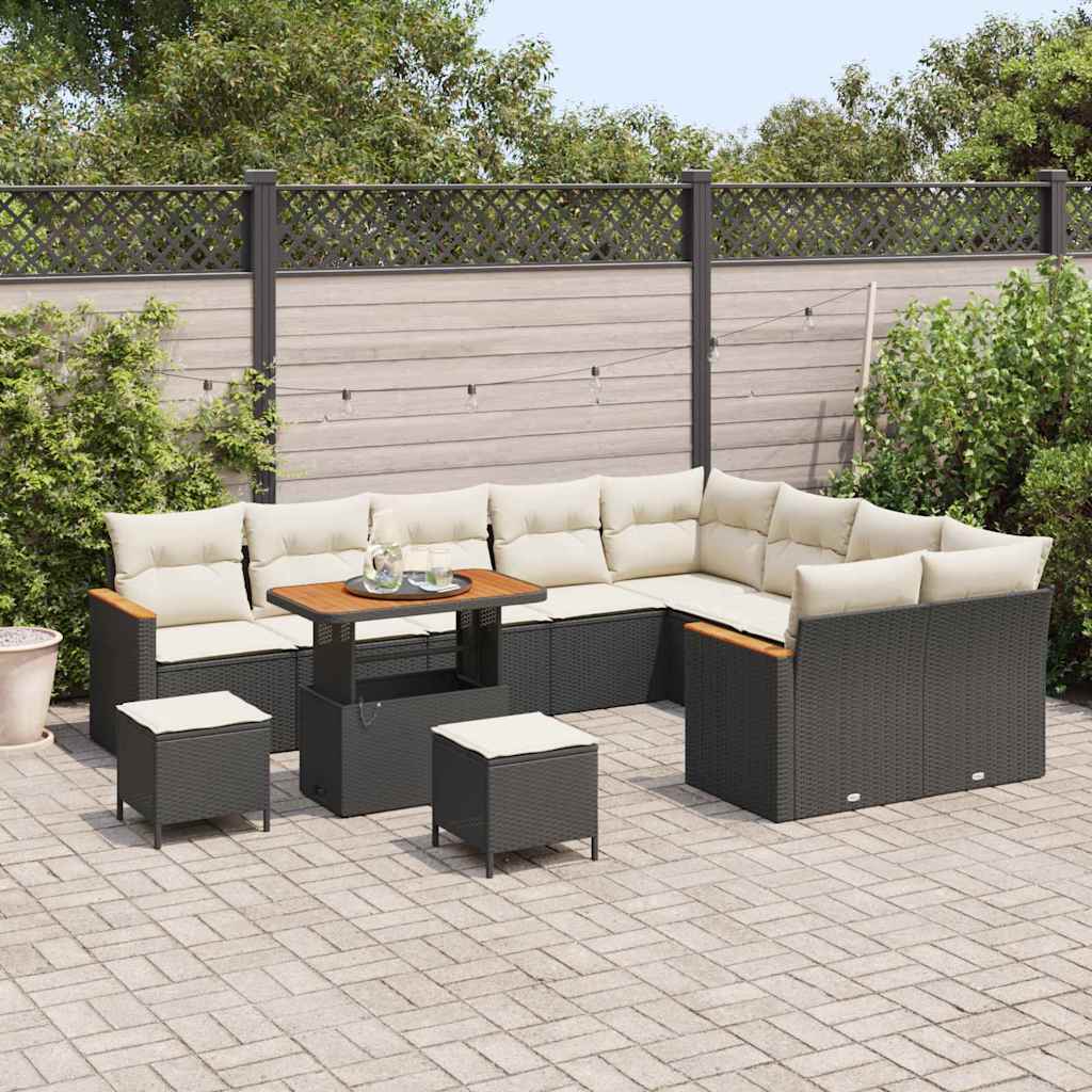 Havesofa Sæt med pude med opbevaring 12 pcs Sort Poly Rattan