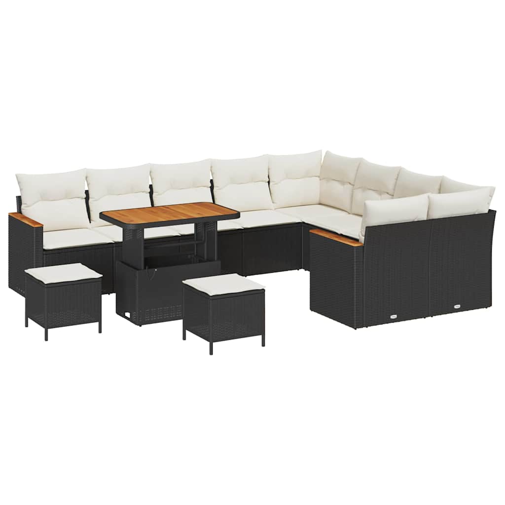 Havesofa Sæt med pude med opbevaring 12 pcs Sort Poly Rattan