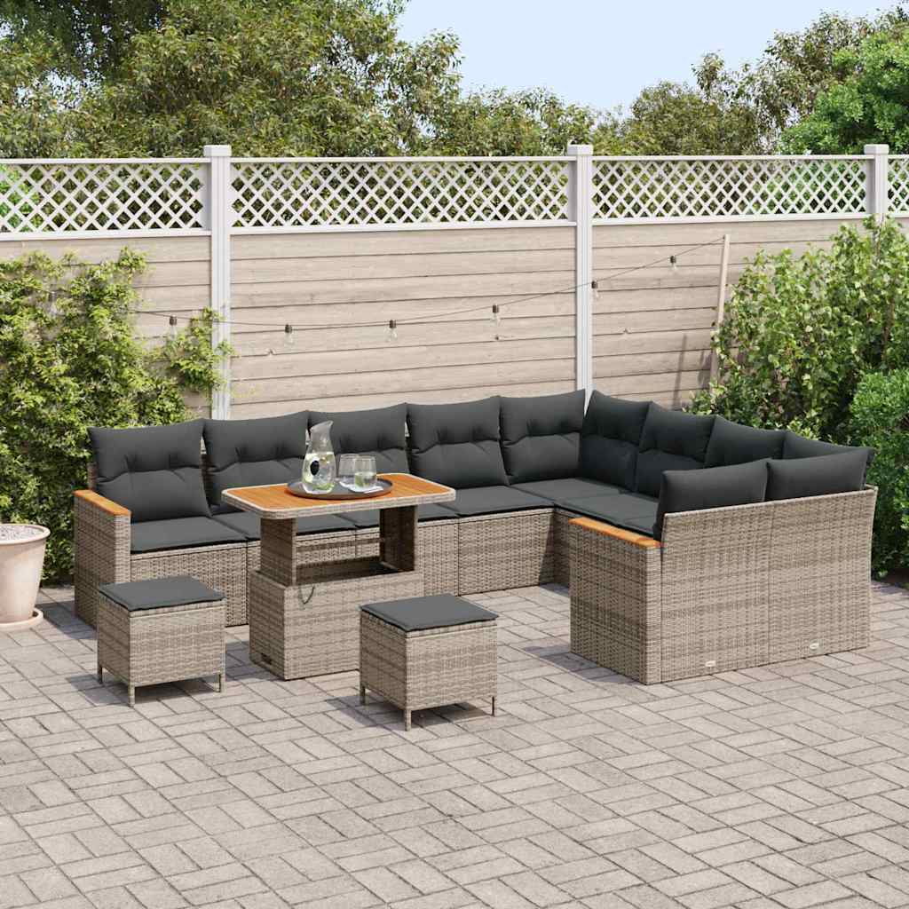 Havesofa Sæt med pude med opbevaring 12 pcs Grå Poly Rattan