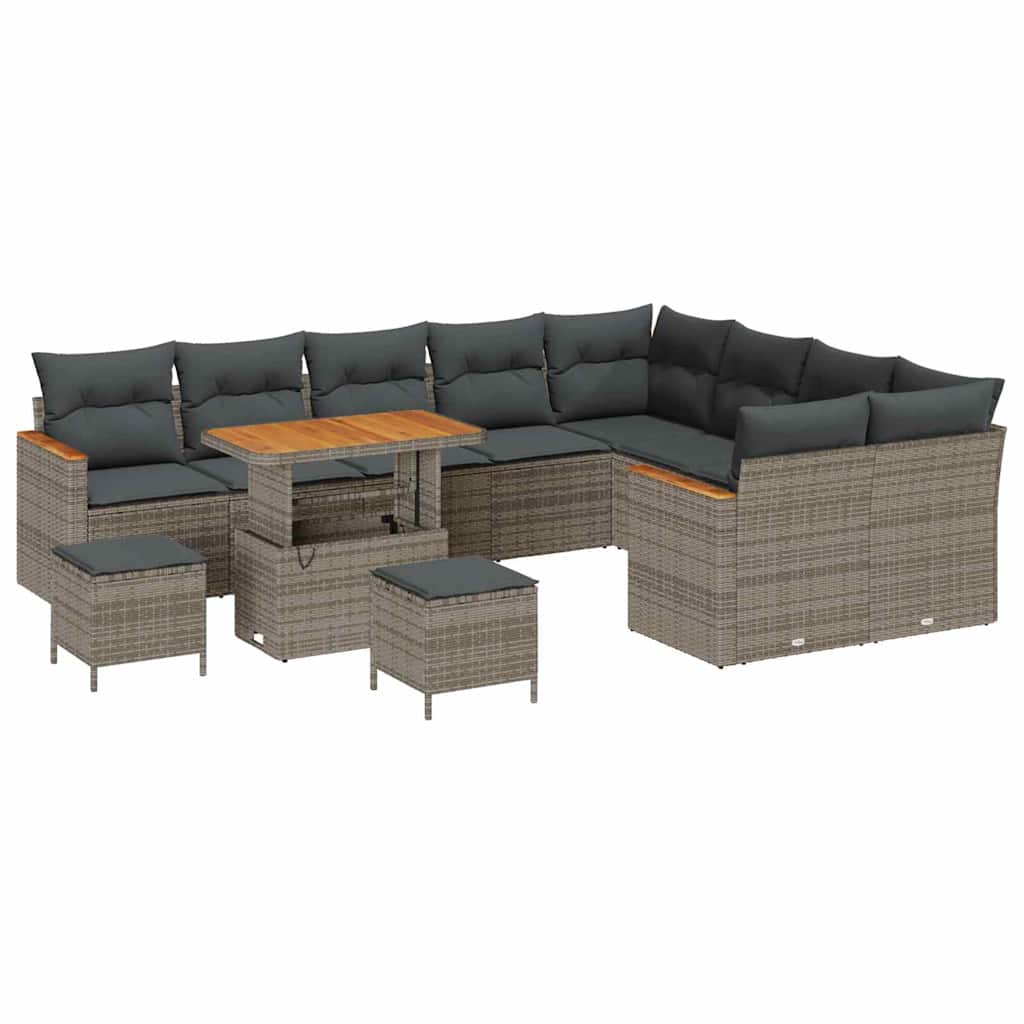Havesofa Sæt med pude med opbevaring 12 pcs Grå Poly Rattan