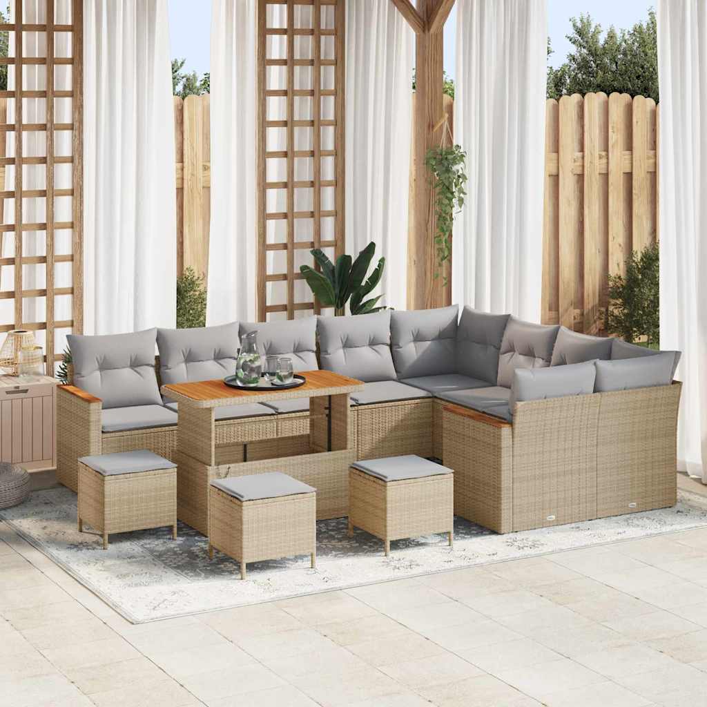 Havesofa Sæt med pude med opbevaring 13 pcs Beige Poly Rattan
