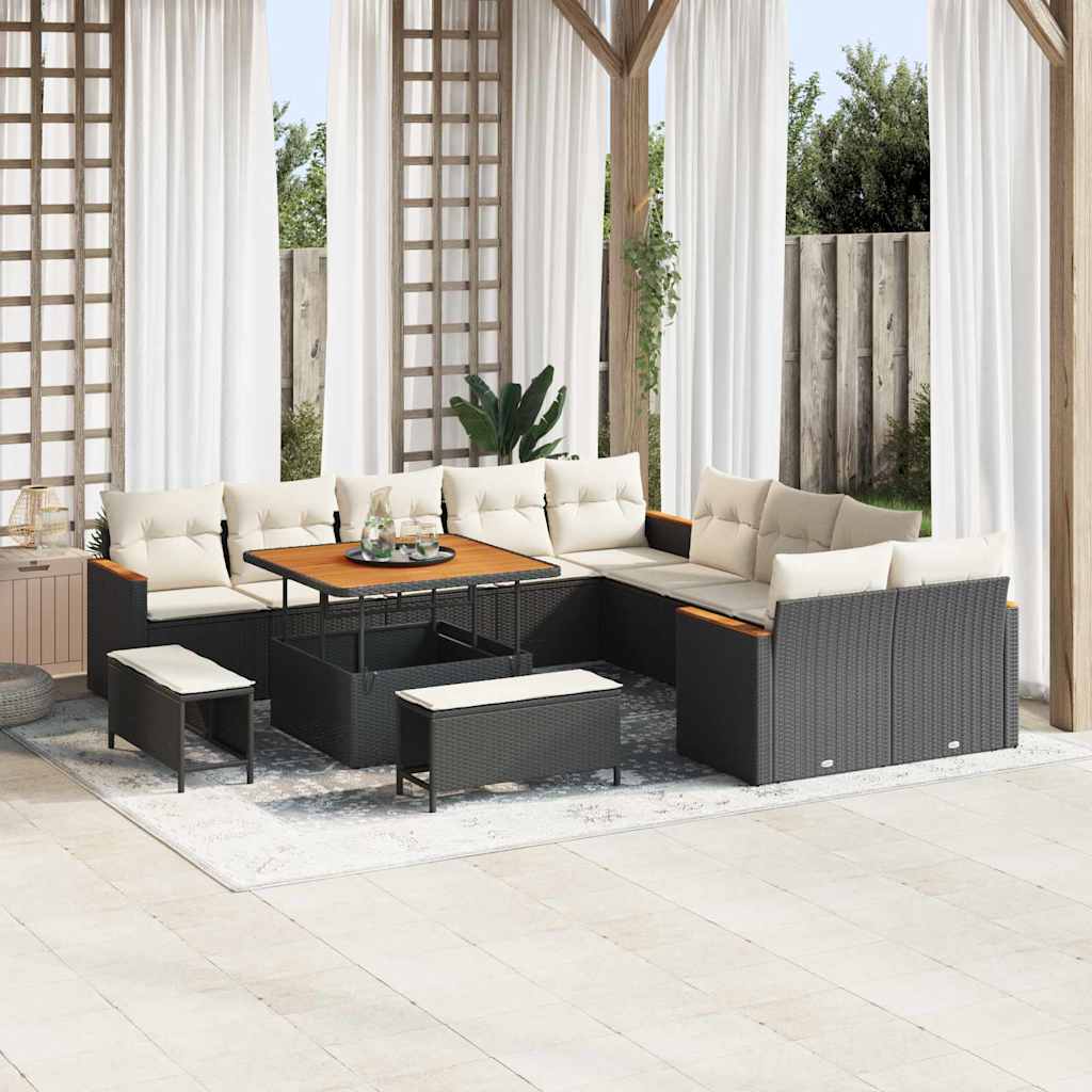 Havesofa Sæt med pude 13 pcs Sort polyrattan