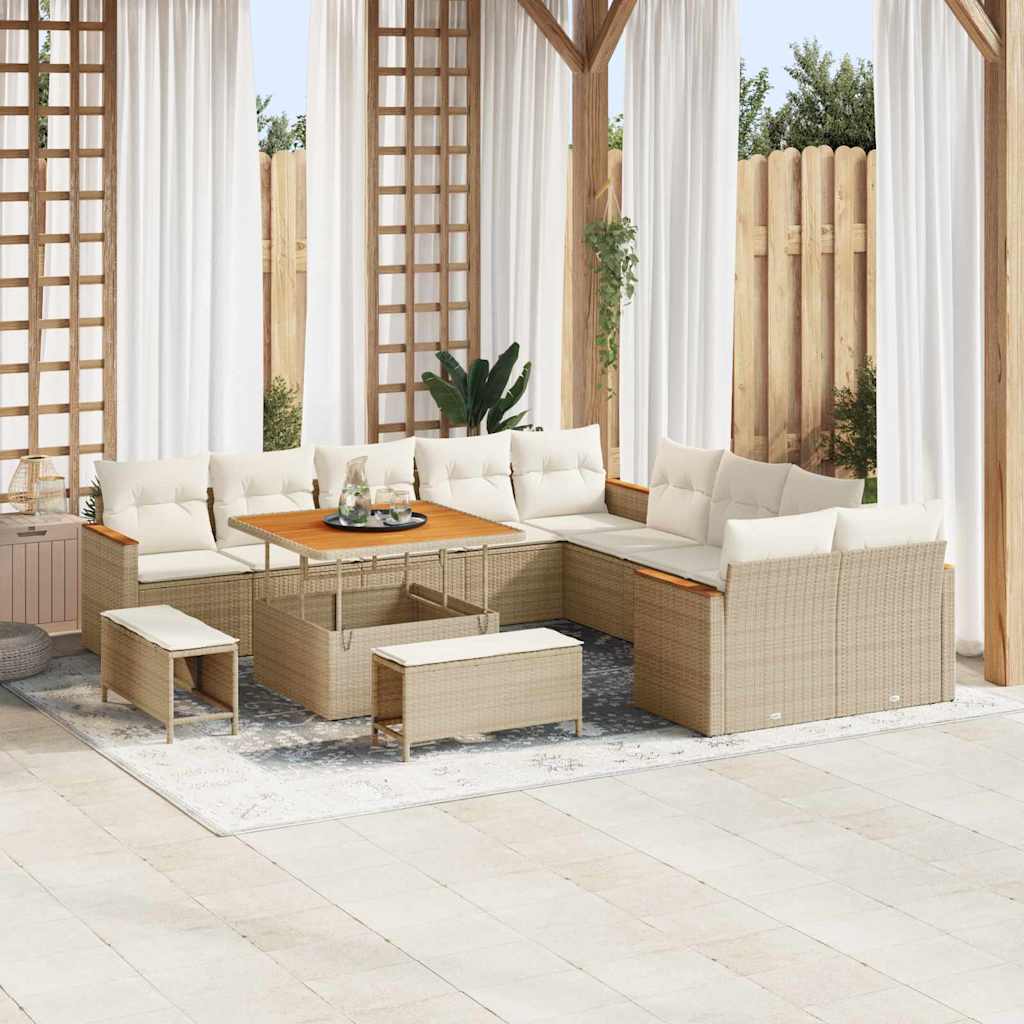 Havesofa Sæt med pude 13 pcs Beige polyrattan