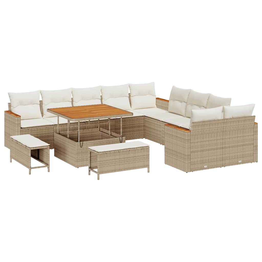 Havesofa Sæt med pude 13 pcs Beige polyrattan