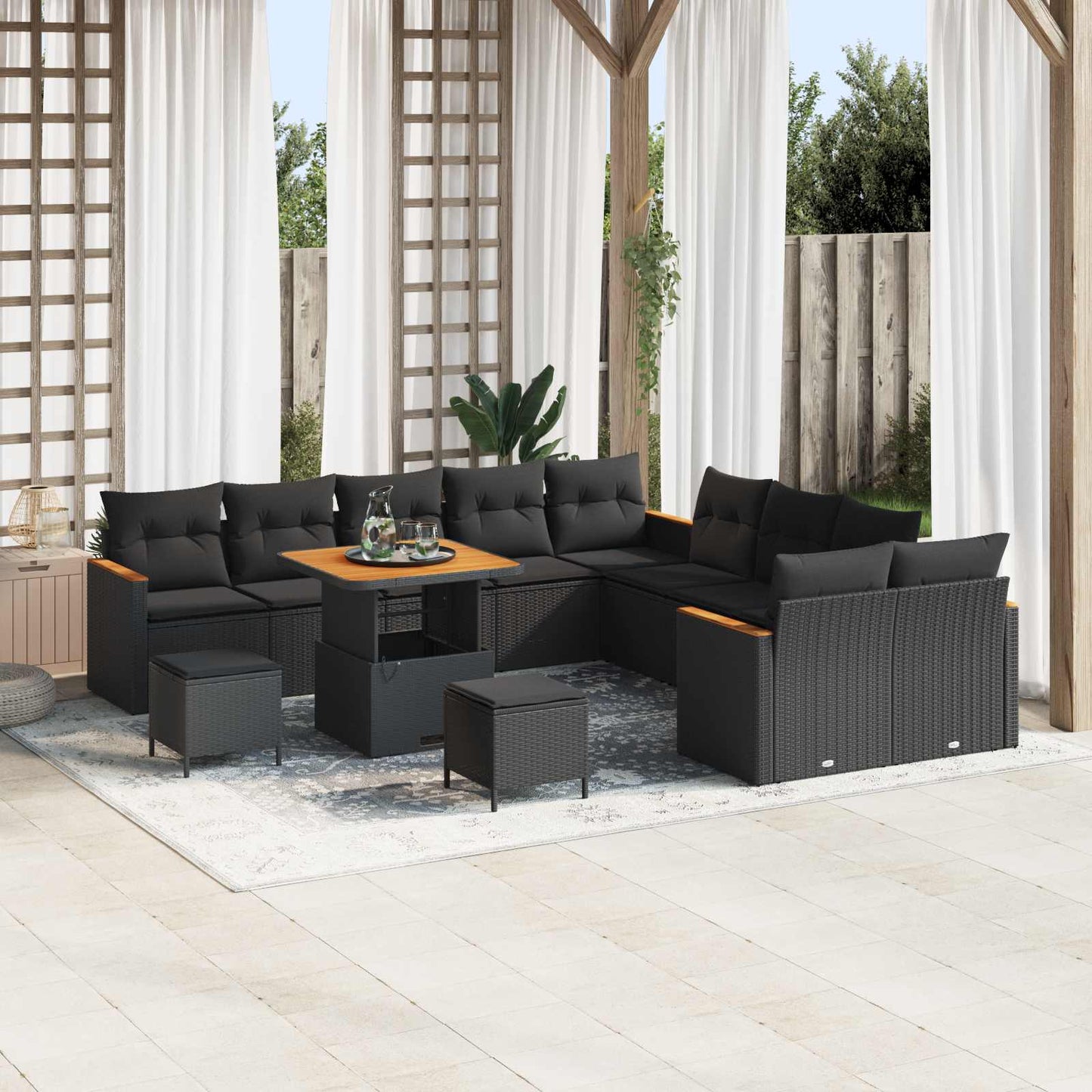 Havesofa Sæt med pude 13 pcs Sort polyrattan