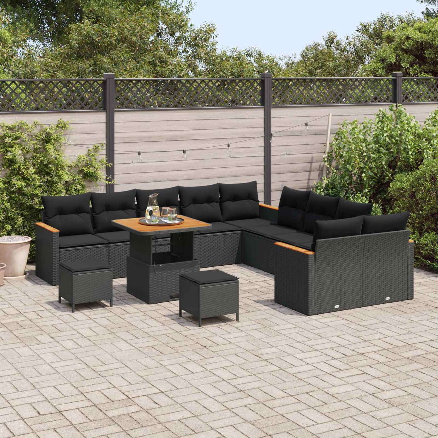 Havesofa Sæt med pude 13 pcs Sort polyrattan