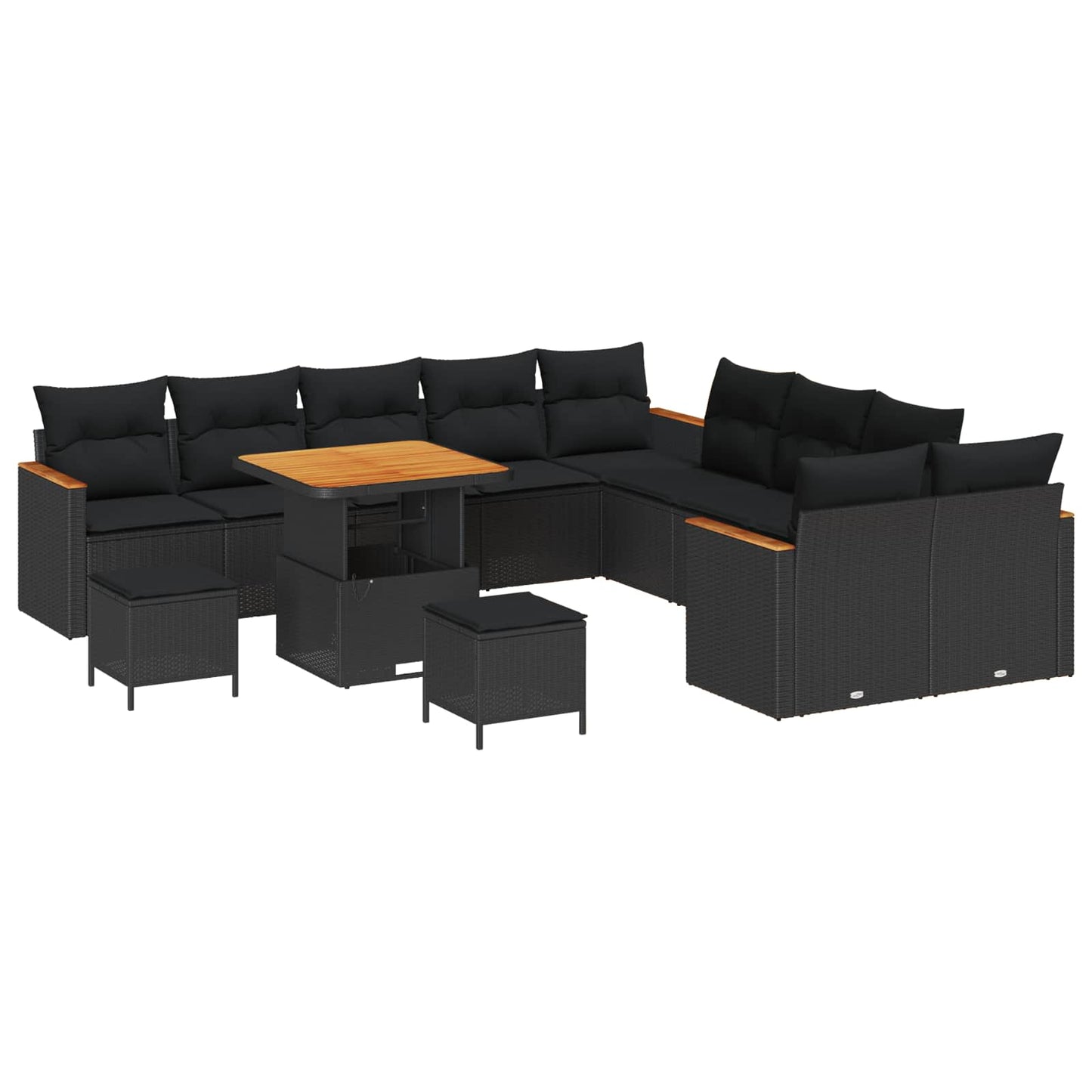 Havesofa Sæt med pude 13 pcs Sort polyrattan