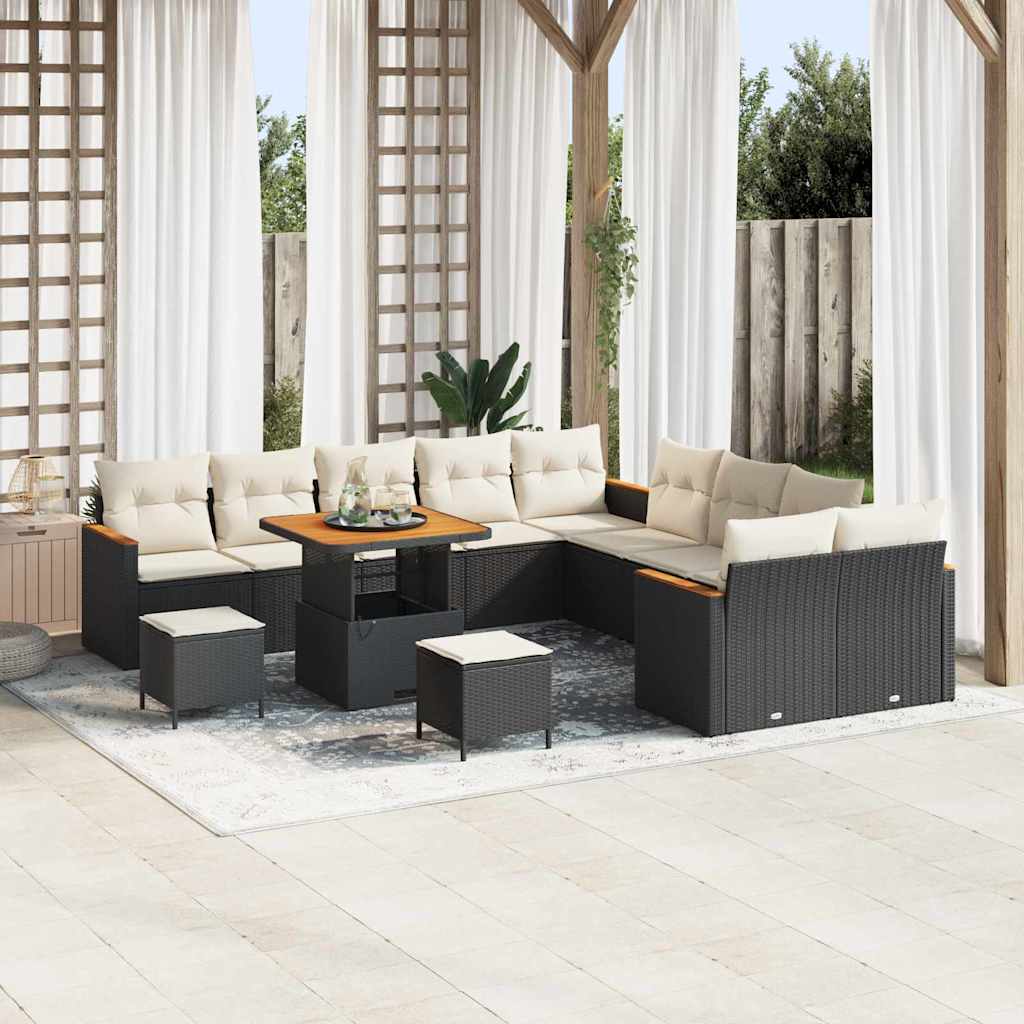 Havesofa Sæt med pude 13 pcs Sort polyrattan