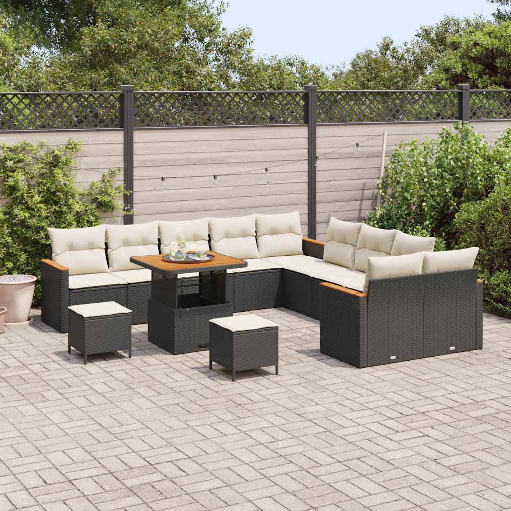 Havesofa Sæt med pude 13 pcs Sort polyrattan
