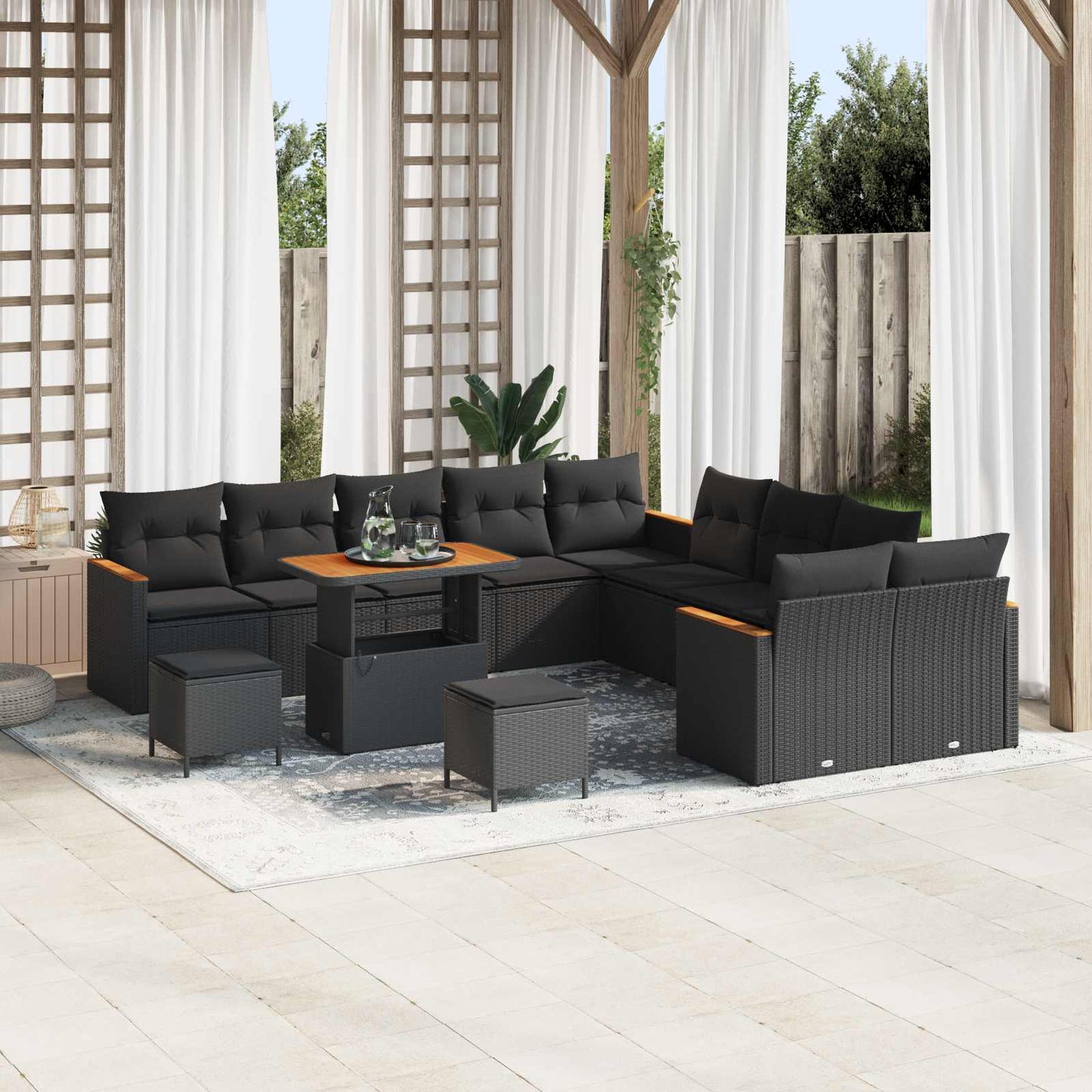 Havesofa Sæt med pude 13 pcs Sort polyrattan