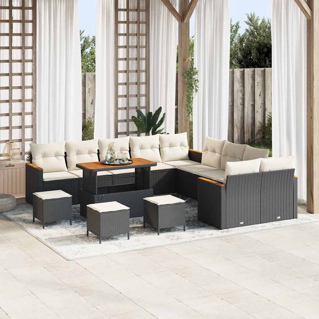 Havesofa Sæt med pude 18 pcs Sort og Cream polyrattan