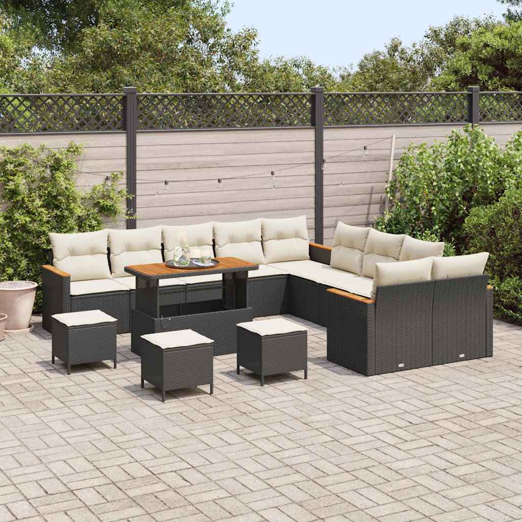 Havesofa Sæt med pude 18 pcs Sort og Cream polyrattan