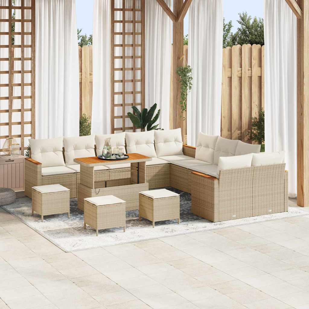 Havesofa Sæt med pude 18 pcs Beige og creme polyrattan